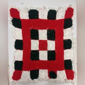 Handmade Christmas Crochet Blanket Red Green White Granny Square Soft 36” X 40”